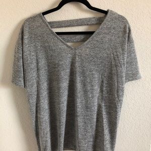 Gray V-Neck Backless T-Shirt